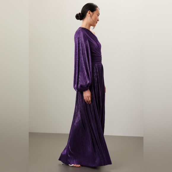 Bronx and Banco Florence Pleated One Shoulder‎ Slit Gown Maxi Dress Purple M - Picture 4 of 7